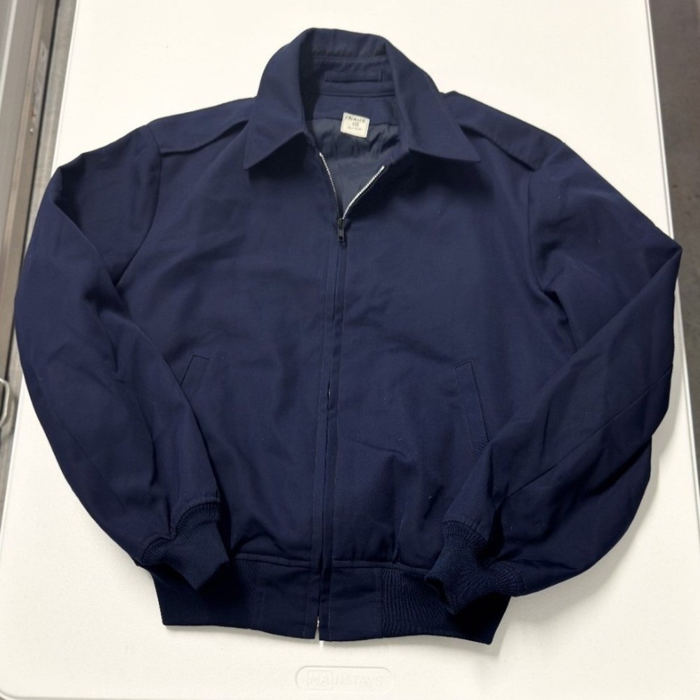 US Military Windbreaker Jacket Mens 44R Navy Blue Excellent Full Zip Epaulets